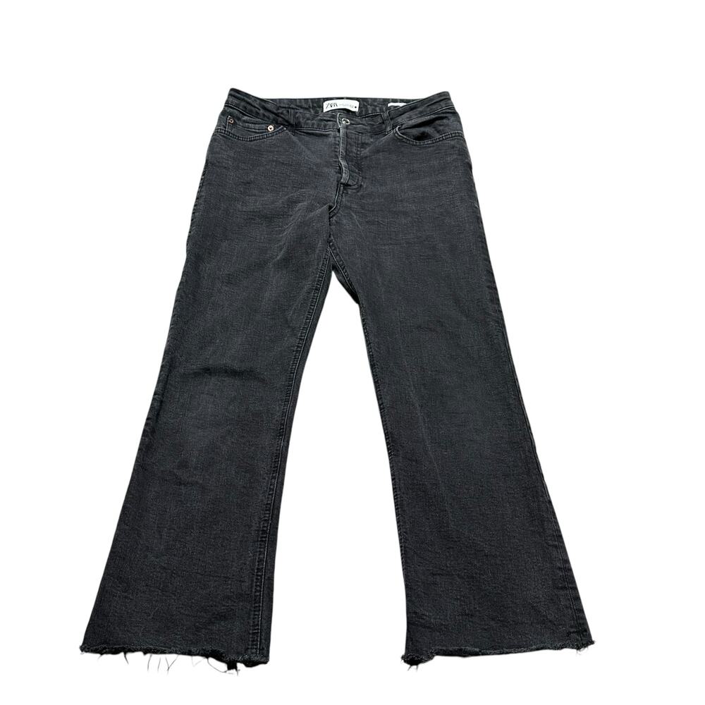 ZARA Charcoal Washed Black Cropped Flared Frayed Jeans The Dreed Flare Women's 8